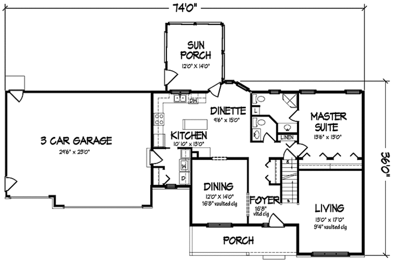 Dream House Plan - Floor Plan - Main Floor for Country House Plan #320-1456 - 3 bed, 2.5 bath