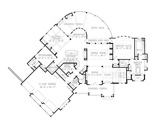 Craftsman Floor Plan - Main Floor Plan #54-411