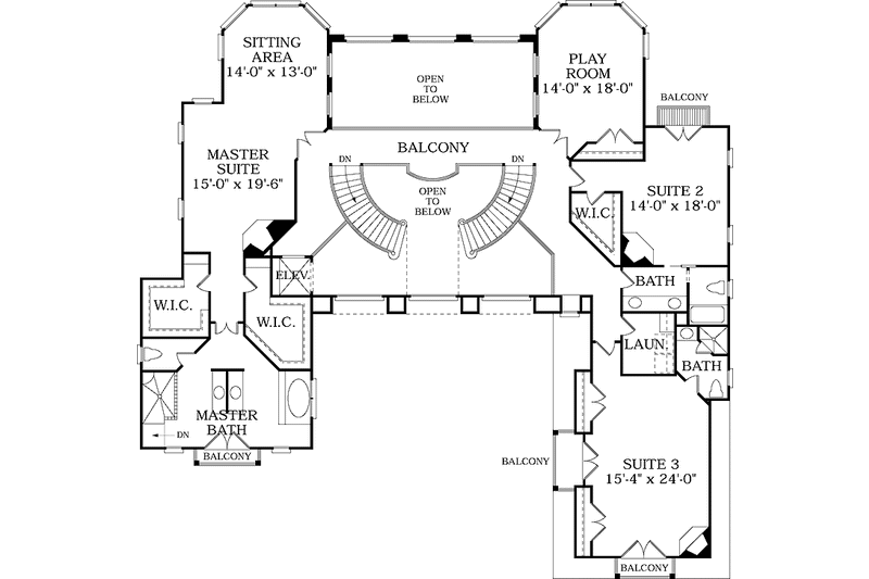 Home Plan - Floor Plan - Upper Floor for Mediterranean House Plan #453-380 - 4 bed, 5.5 bath