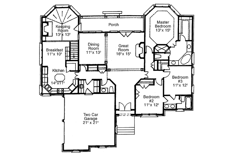 Architectural House Design - Floor Plan - Main Floor for Country House Plan #429-227 - 3 bed, 2.5 bath