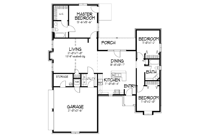 Home Plan - Floor Plan - Main Floor for Tudor House Plan #320-847 - 3 bed, 2 bath