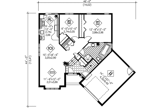 Floor Plan - Main Floor for Traditional House Plan #25-1052 - 2 bed, 1 bath