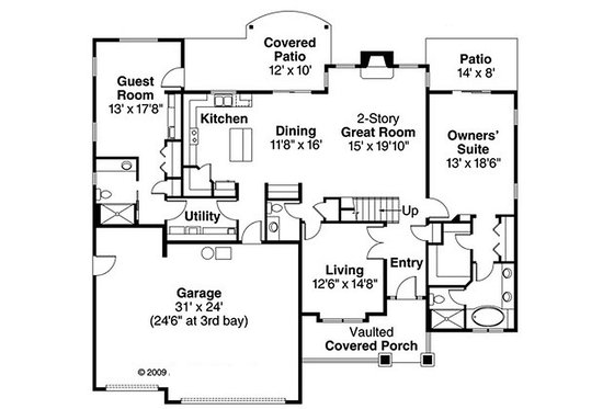 Floor Plan - Main Floor for Craftsman House Plan #124-819 - 4 bed, 3.5 bath