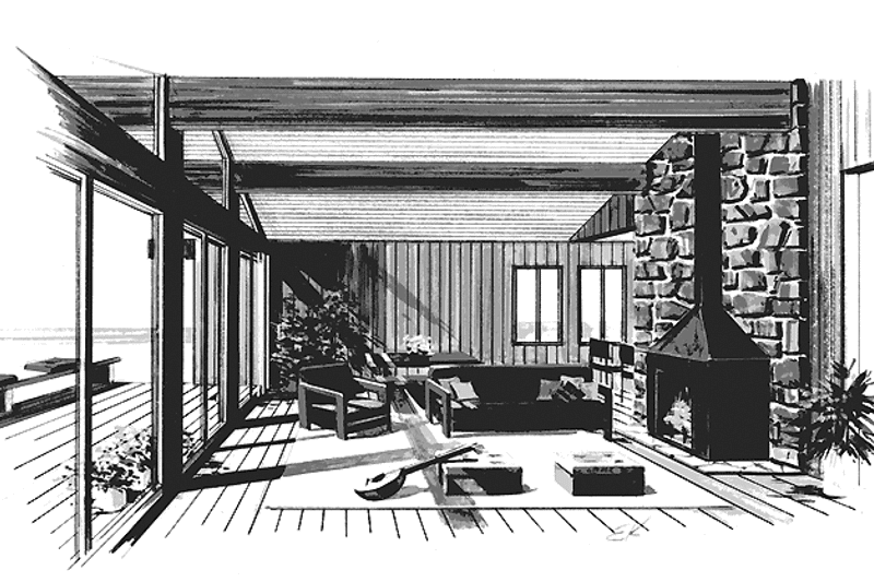 Dream House Plan - Interior - Family Room for Contemporary House Plan #456-76 - 3 bed, 2 bath