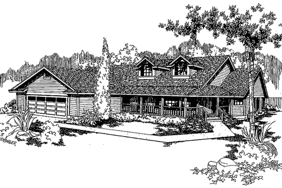 Exterior - Front Elevation 3 for Ranch House Plan #60-815 - 3 bed, 2 bath
