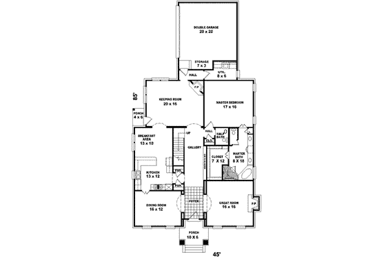 Floor Plan - Main Floor for Colonial House Plan #81-438 - 3 bed, 2.5 bath
