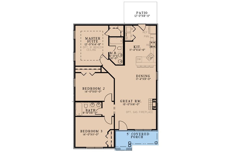 Architectural House Design - Floor Plan - Main Floor for Cottage House Plan #923-330 - 3 bed, 2 bath