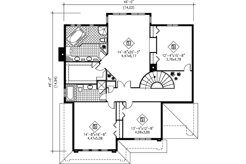 House Blueprint - Floor Plan - Upper Floor for Traditional House Plan #25-2019 - 4 bed, 2.5 bath