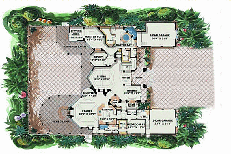 House Plan Design - Floor Plan - Main Floor for Mediterranean House Plan #27-216 - 5 bed, 5.5 bath