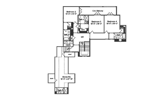 Floor Plan - Upper Floor for Mediterranean House Plan #135-158 - 4 bed, 5.5 bath