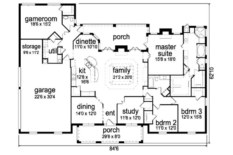 Home Plan - Floor Plan - Main Floor for European House Plan #84-398 - 3 bed, 2.5 bath