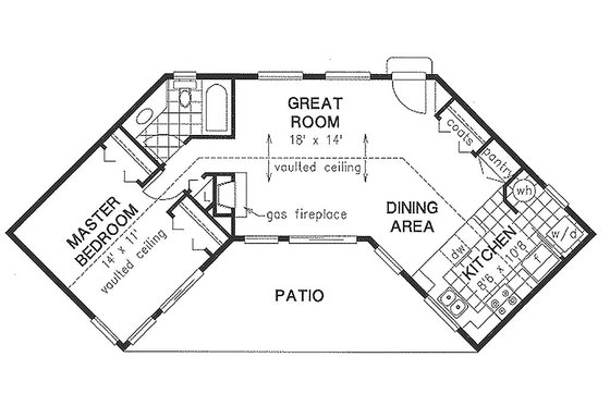 Floor Plan - Main Floor for Traditional House Plan #18-1050 - 1 bed, 1 bath