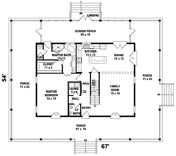 Floor Plan - Main Floor for Southern House Plan #81-738 - 3 bed, 2.5 bath