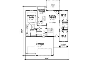 Floor Plan - Main Floor for Craftsman House Plan #20-2323 - 3 bed, 2 bath