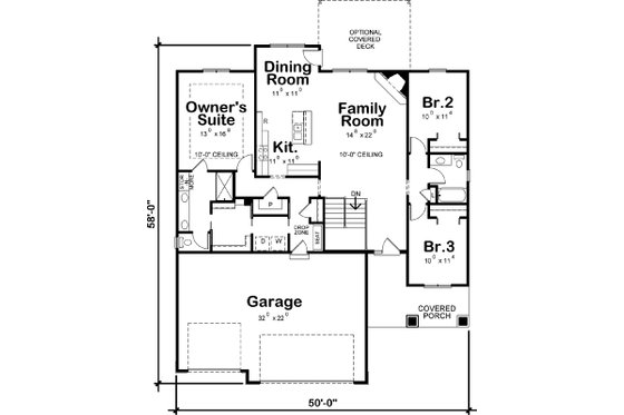 Floor Plan - Main Floor for Craftsman House Plan #20-2323 - 3 bed, 2 bath