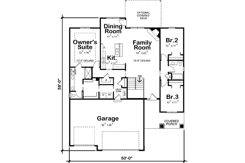 Home Plan - Floor Plan - Main Floor for Craftsman House Plan #20-2323 - 3 bed, 2 bath
