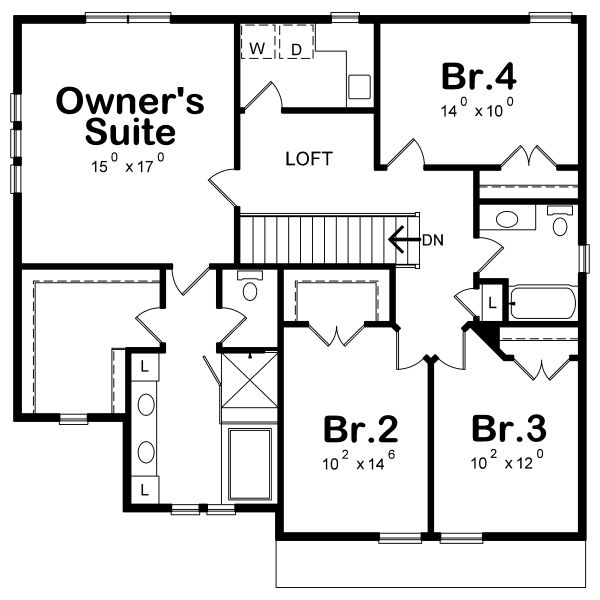 Craftsman Floor Plan - Upper Floor Plan #20-2345