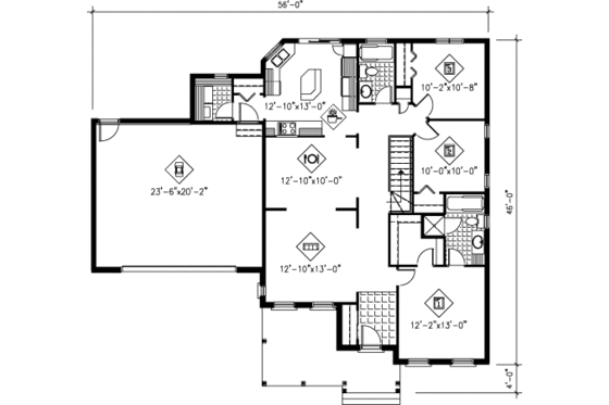 Floor Plan - Main Floor for Traditional House Plan #25-4133 - 3 bed, 2 bath