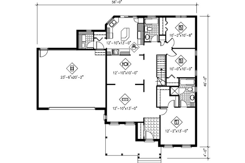 Dream House Plan - Floor Plan - Main Floor for Traditional House Plan #25-4133 - 3 bed, 2 bath