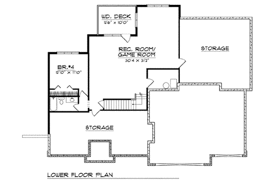 Floor Plan - Lower Floor for European House Plan #70-767 - 4 bed, 3 bath