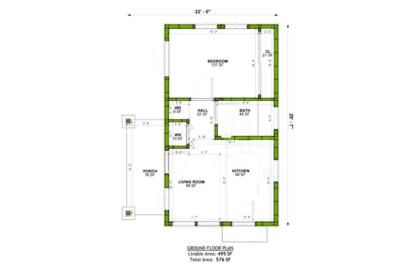 House Blueprint - Floor Plan - Main Floor for Traditional House Plan #1106-190 - 1 bed, 1 bath