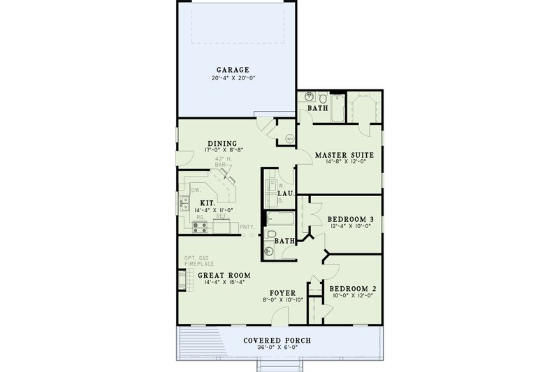 Dream House Plan - Floor Plan - Main Floor for Country House Plan #17-1051 - 3 bed, 2 bath