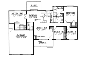 Floor Plan - Main Floor for Ranch House Plan #97-117 - 3 bed, 2 bath