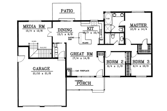 Floor Plan - Main Floor for Ranch House Plan #97-117 - 3 bed, 2 bath