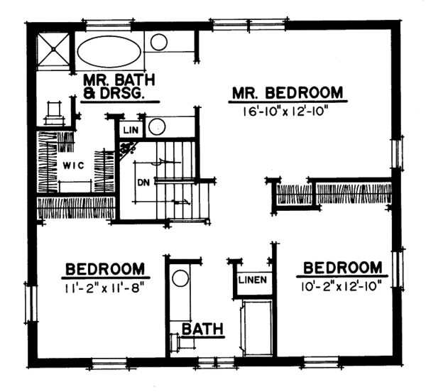 Architectural House Design - Classical Floor Plan - Upper Floor Plan #1016-10