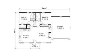 Floor Plan - Main Floor for Ranch House Plan #22-631 - 2 bed, 2 bath