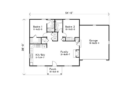 Floor Plan - Main Floor for Ranch House Plan #22-631 - 2 bed, 2 bath