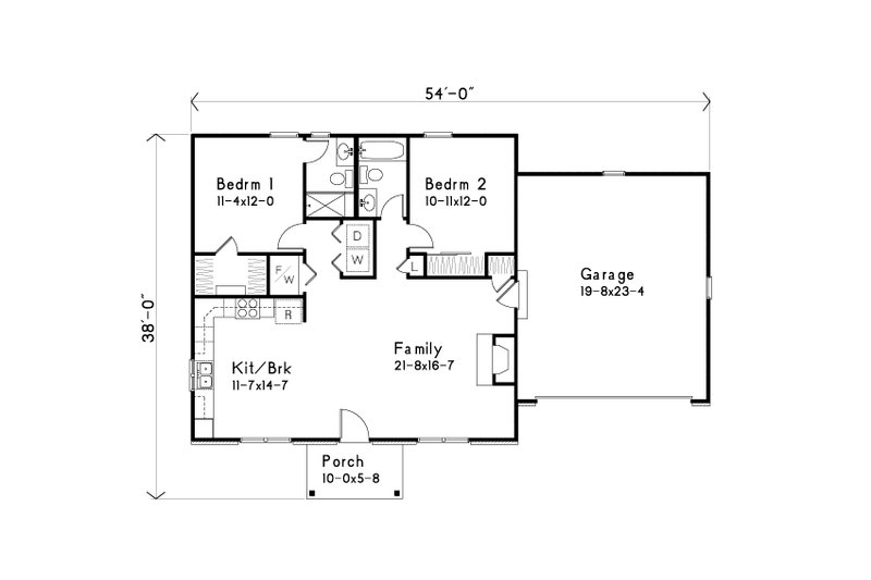 House Blueprint - Floor Plan - Main Floor for Ranch House Plan #22-631 - 2 bed, 2 bath