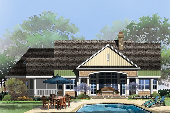 Exterior - Rear Elevation 1 for Ranch House Plan #929-995 - 2 bed, 2 bath