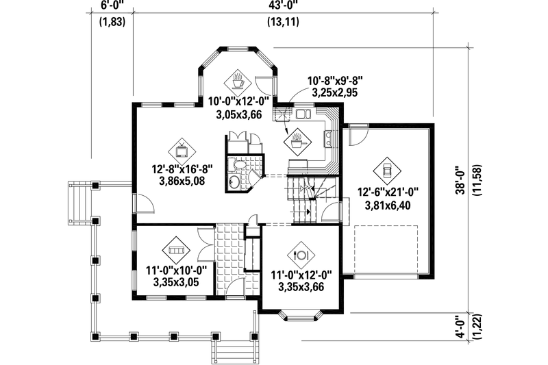 Home Plan - Floor Plan - Main Floor for Country House Plan #25-4601 - 3 bed, 1 bath