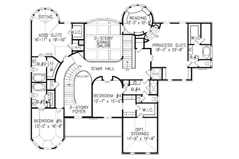 Home Plan - Floor Plan - Upper Floor for Mediterranean House Plan #54-284 - 5 bed, 5 bath