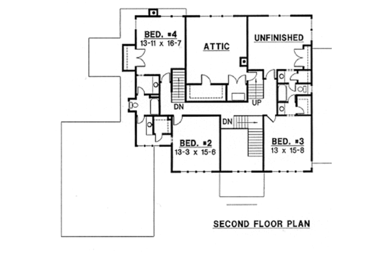 Floor Plan - Upper Floor for Traditional House Plan #67-174 - 4 bed, 4 bath