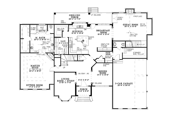 Floor Plan - Main Floor for Traditional House Plan #17-3126 - 5 bed, 4.5 bath