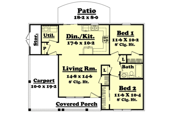 Floor Plan - Main Floor for Traditional House Plan #430-2 - 2 bed, 1 bath