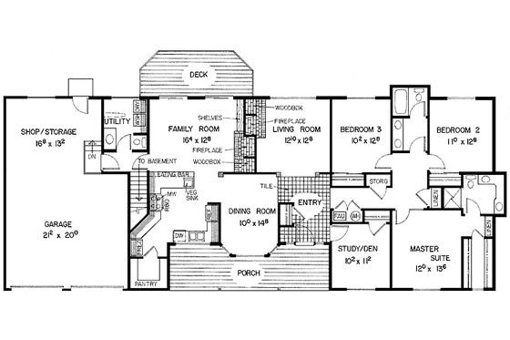 Floor Plan - Main Floor for Ranch House Plan #60-968 - 3 bed, 2.5 bath