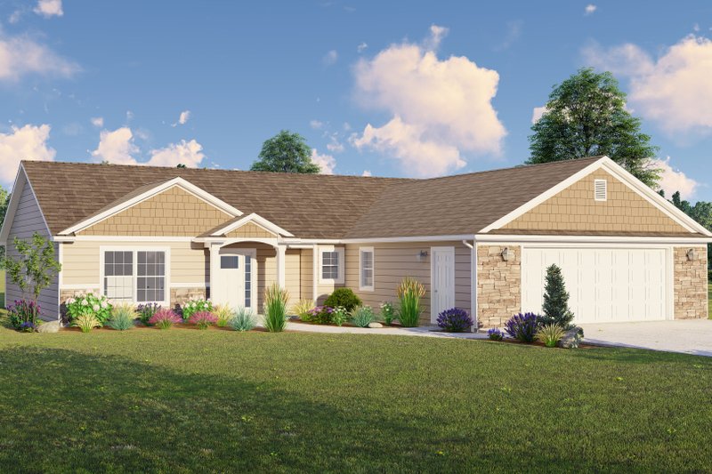 Architectural House Design - Exterior - Front Elevation 3 for Ranch House Plan #1064-46 - 3 bed, 2 bath