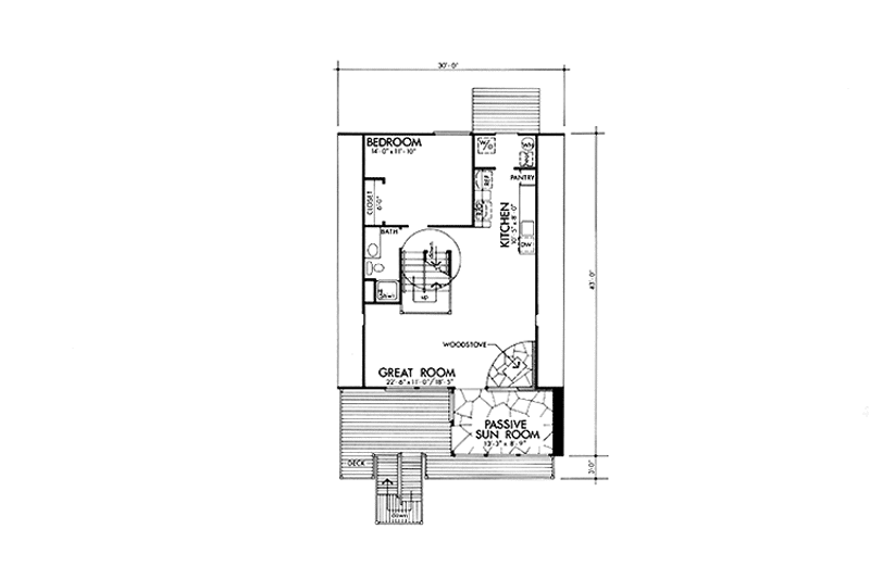 Architectural House Design - Floor Plan - Main Floor for Prairie House Plan #320-1174 - 1 bed, 1 bath
