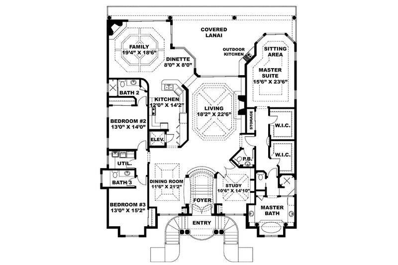 Home Plan - Floor Plan - Main Floor for Mediterranean House Plan #1017-125 - 3 bed, 3.5 bath