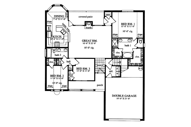 House Design - Floor Plan - Main Floor for Country House Plan #42-461 - 3 bed, 2 bath