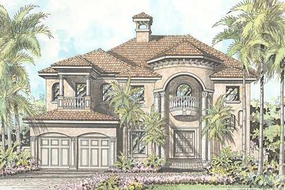 Exterior - Front Elevation for Mediterranean House Plan #420-149 - 4 bed, 3.5 bath