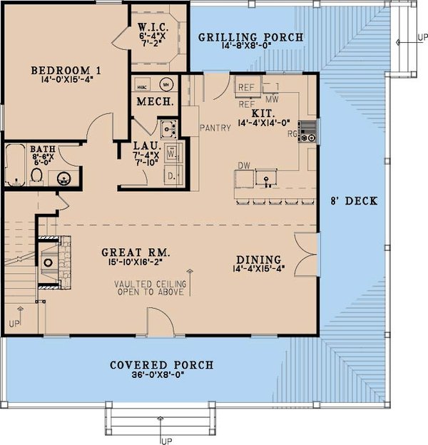 House Blueprint - Floor Plan - Main Floor for Farmhouse House Plan #923-511 - 2 bed, 2 bath
