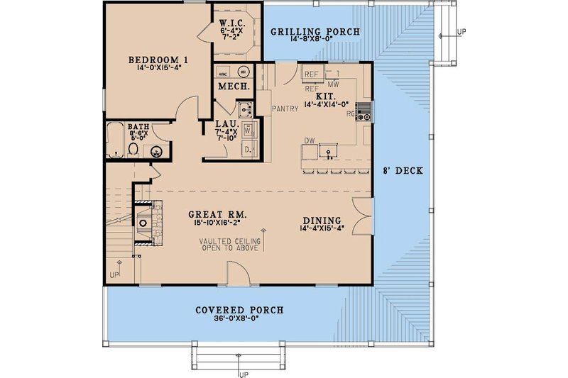 House Blueprint - Floor Plan - Main Floor for Farmhouse House Plan #923-511 - 2 bed, 2 bath