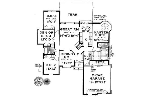 Floor Plan - Main Floor for Colonial House Plan #3-278 - 4 bed, 2 bath
