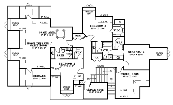 House Blueprint - Traditional Floor Plan - Upper Floor Plan #17-2675