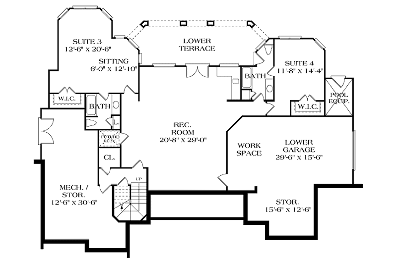 Home Plan - Floor Plan - Lower Floor for Mediterranean House Plan #453-313 - 4 bed, 4.5 bath