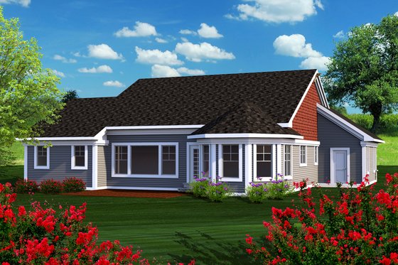 Exterior - Rear Elevation for Ranch House Plan #70-1164 - 2 bed, 2 bath